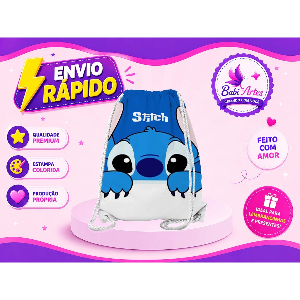 Mochilinha Stitch Festa Aniversário Lembrancinha Saquinho Infantil Envio Rápido