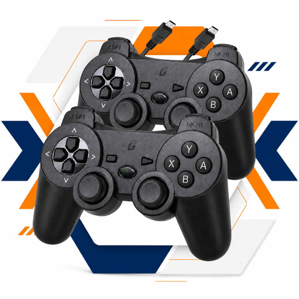 Kit 2 Controle Compativel com PS3 Sem Fio PC Gamer TV Manete Bluetooth Wireless Joystick + Cabo