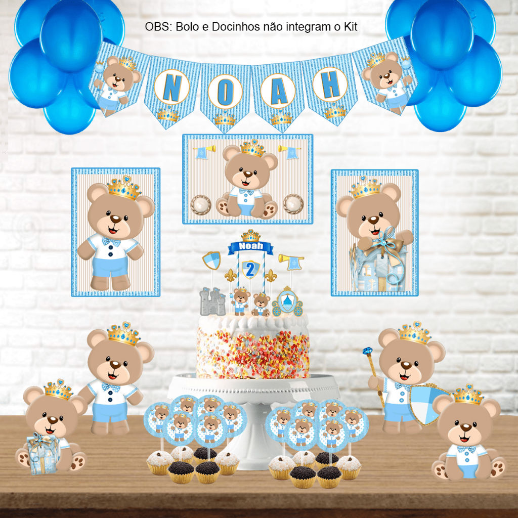 Kit festa em casa personalizado  Ursinho principe urso principe
