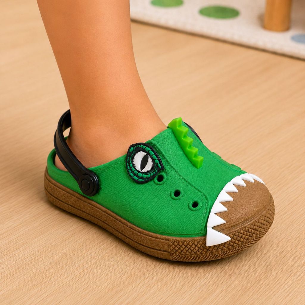Babuch Infantil Antiderrapante Dinossauro 3D Menino Com Meia ROAR Confortável