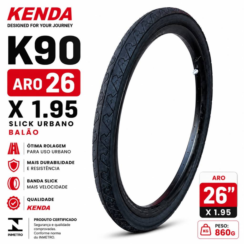 Pneu Bicicleta Kenda K90 Aro 26 X 1.95 Bike Mtb Slick Urbano Balão.