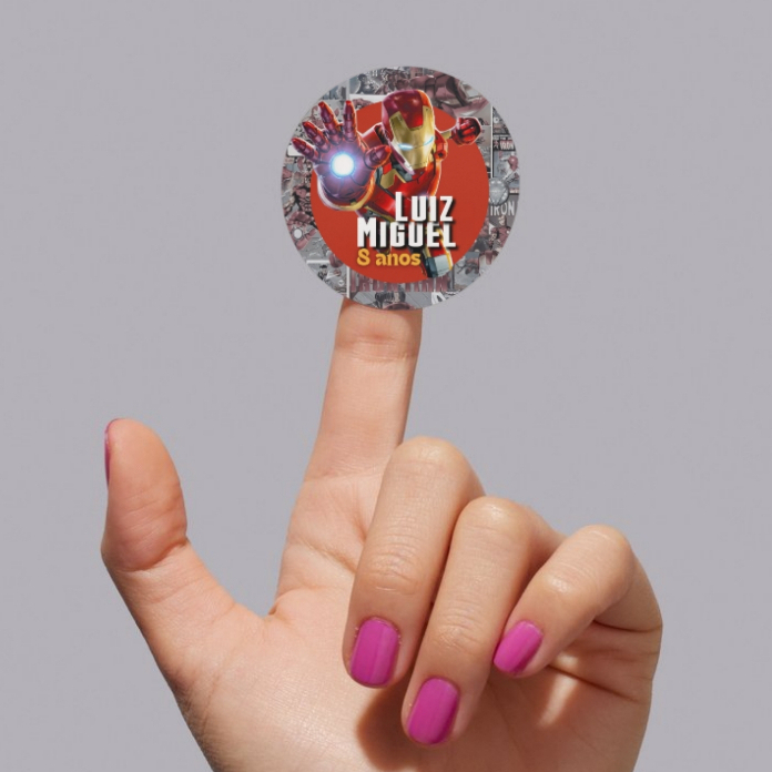 Adesivo Personalizado Homem de Ferro 4x4 cm para Lembrancinha de Aniversário | Nome e Idade