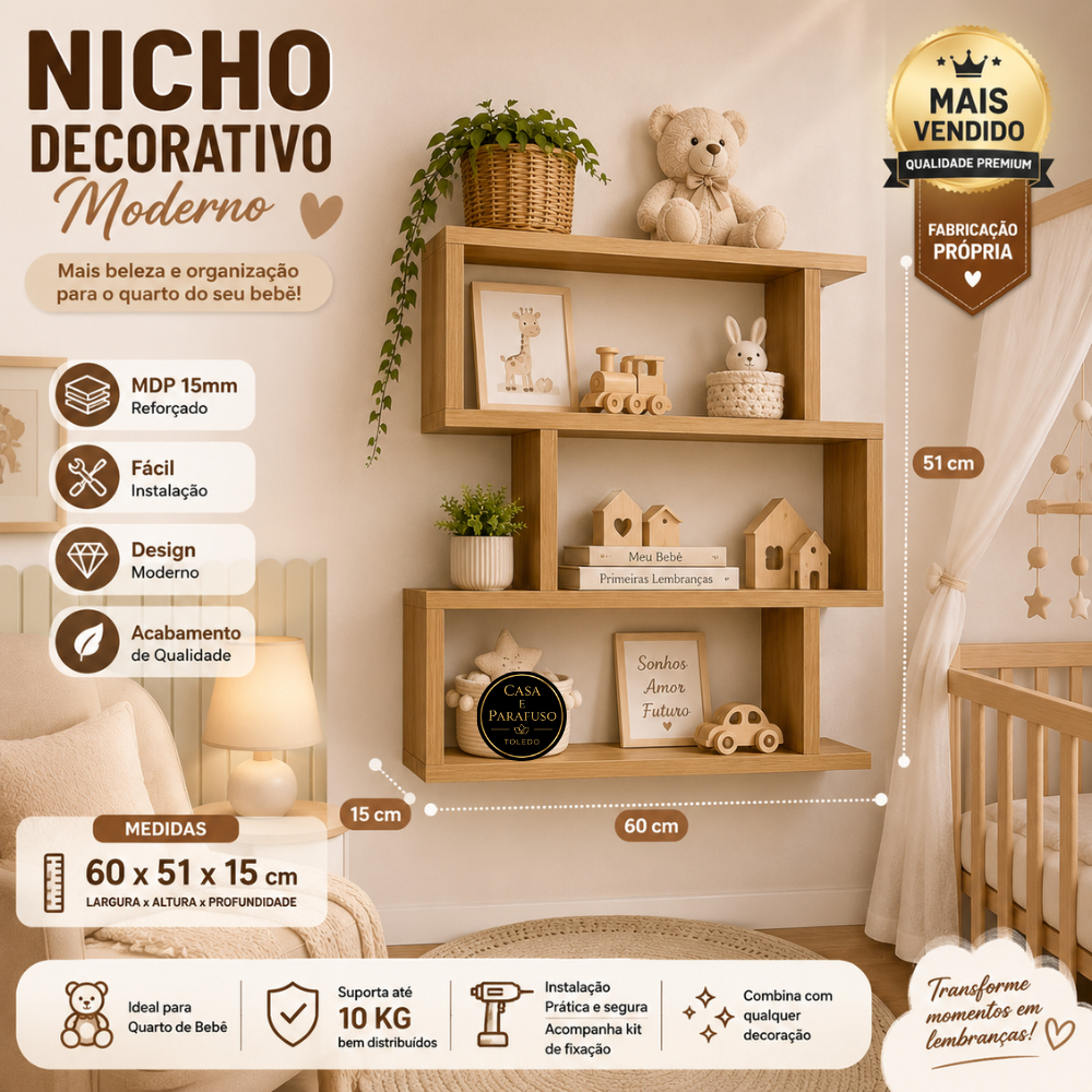 Prateleira Nicho Decorativo para Sala Quarto Escritório  112