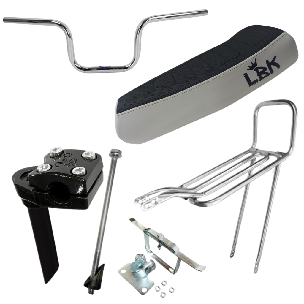 Kit Montadinha Lbk Guidão 160 Banco Branco Bagageiro Cromado Mesa Suporte Agulha Expander aro 20 aro 24 aro 26