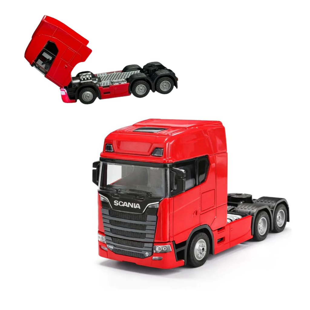 Miniatura Scania Trucada de Metal com Luz Faróis Acendem Caminhão Colecionável Varias Cores
