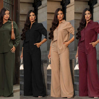 Conjunto Alfaiataria Feminino Camisa Social e Calça Pantalona