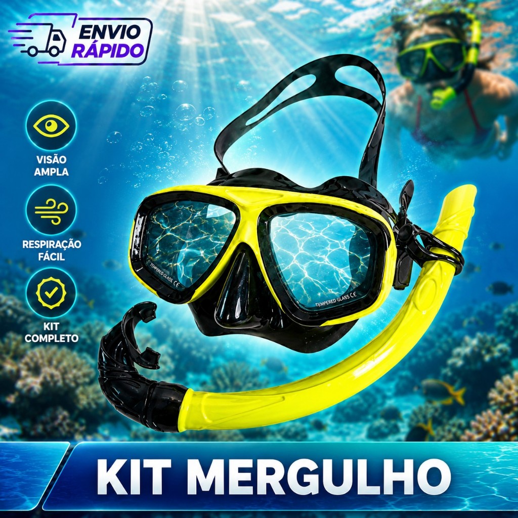 Kit Mergulho Máscara Respirador Profissional Óculos Snorkel Adulto Natação Silicone Snorkeling