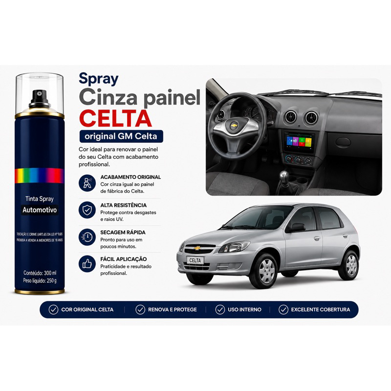 Tinta Spray Automotiva Cinza Painel GM Celta – Restaurar Plástico Interno, Tabelier e Acabamentos