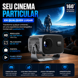 Mini Projetor HD 720p Portátil Cinema em Casa Tela até 160 Pol HDMI USB BM-F1175