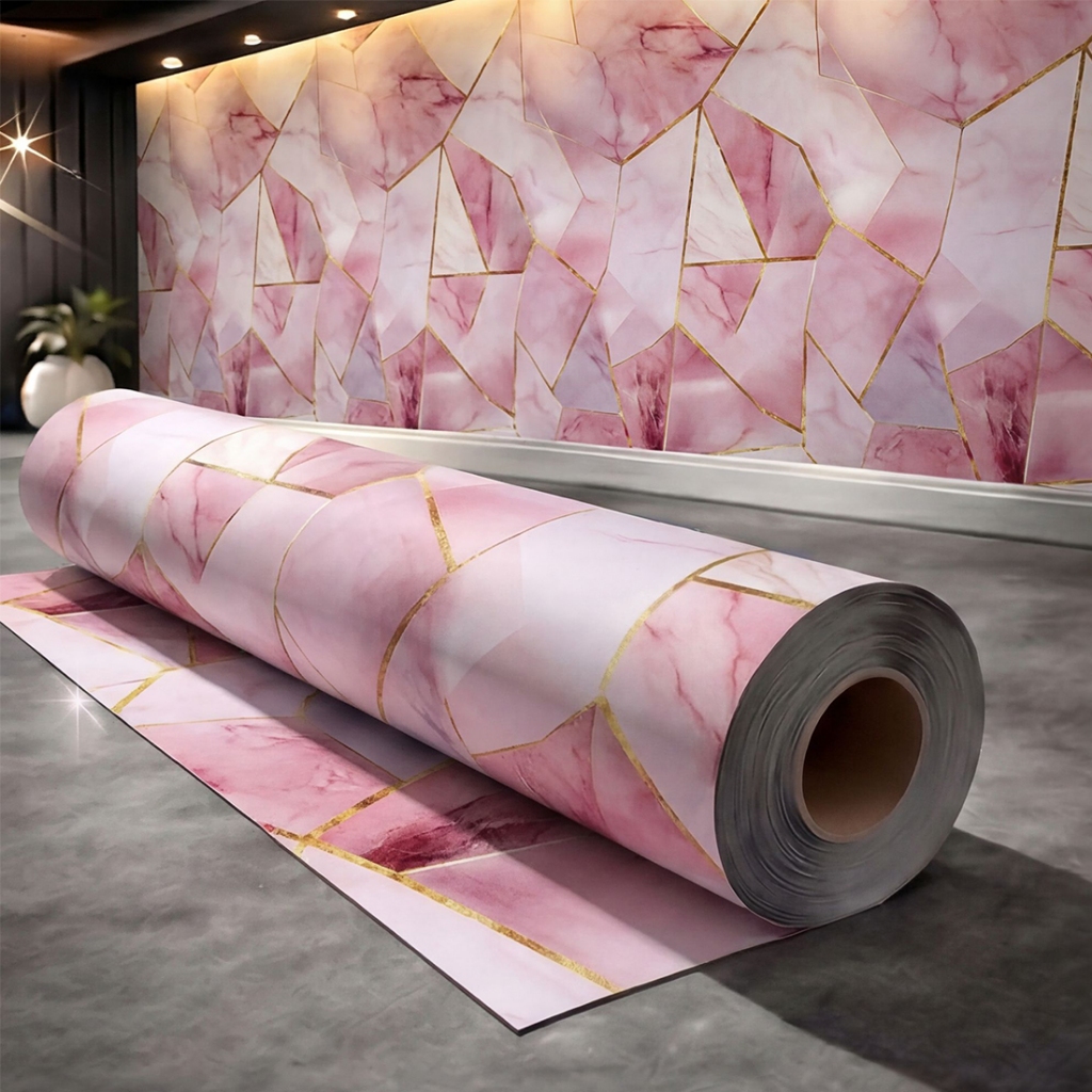 Papel de Parede Adesivo Geométrico Mármore Rosa Vinílico para Quarto Loja