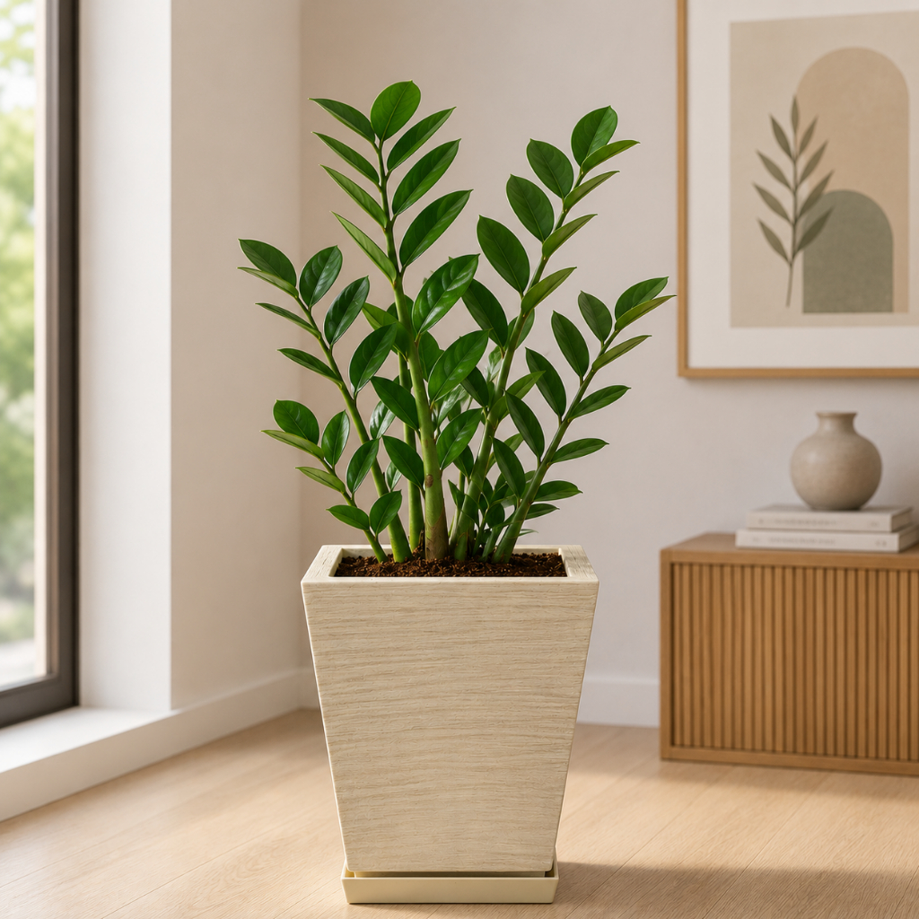 Vaso para Planta Escovado Quadrado com Prato Decorativo Em Polietileno