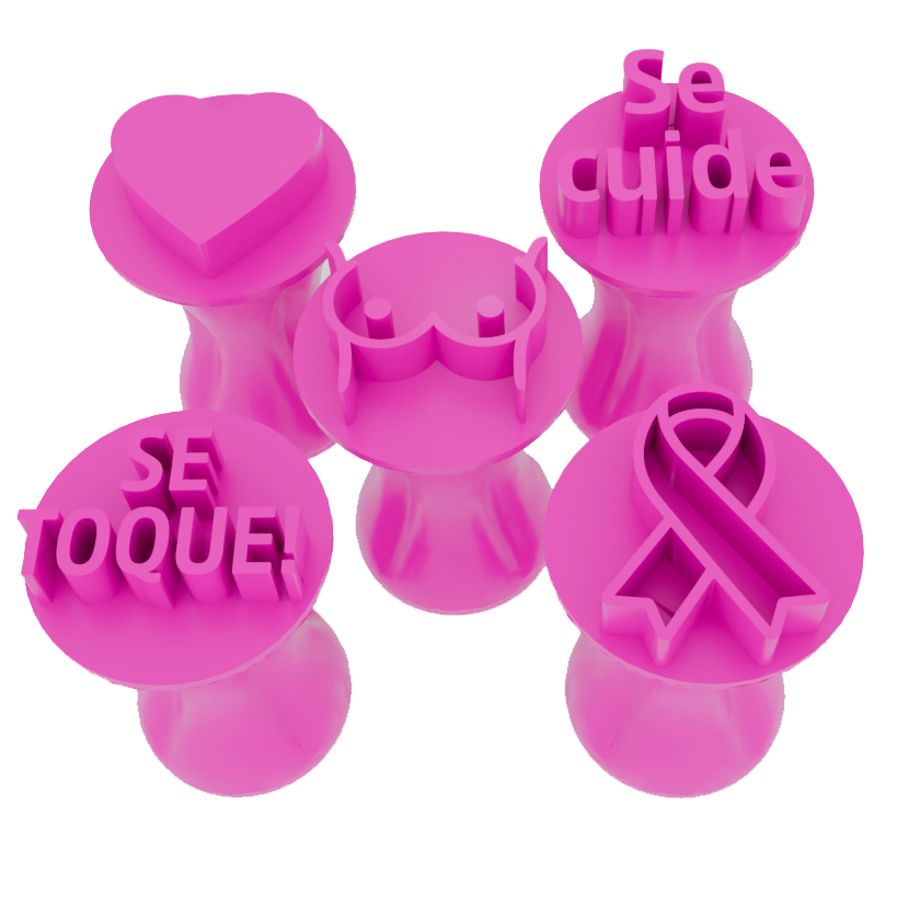 Kit 5 Carimbos Outubro Rosa – Se Cuide, Se Toque, Amor-Próprio – Decoreshow Impressão 3D