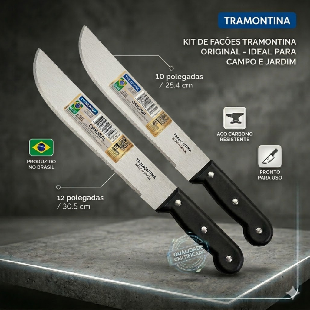 Facão c/ lâminas de 25cm ou 30cm de aço carbono p/ podas jardinagem pescaria e Camping - Tramontina