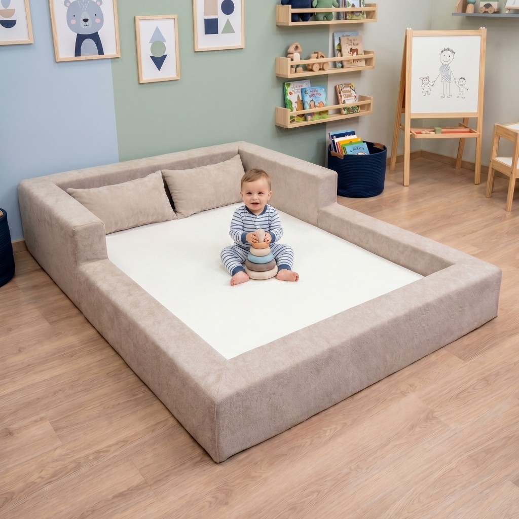 Cama Montessoriana Casal Aconchego 100% Espuma Bege Keiko