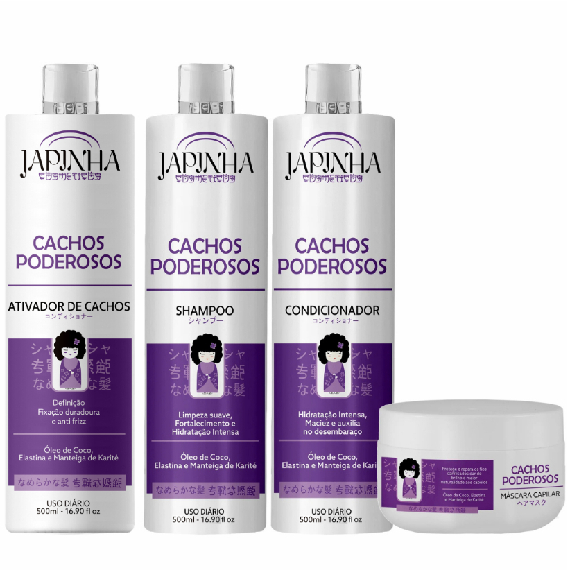 Kit Ativador + Shampoo e Condicionador + Máscara 300G – Cachos Poderosos – Japinha