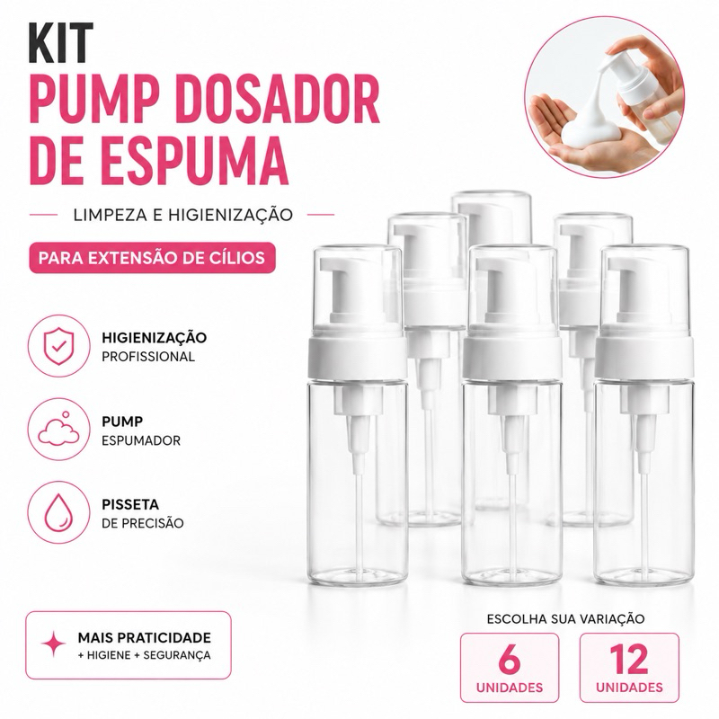 Kit Pump Dosador de Espuma – Transparente  para Limpeza e Higienização