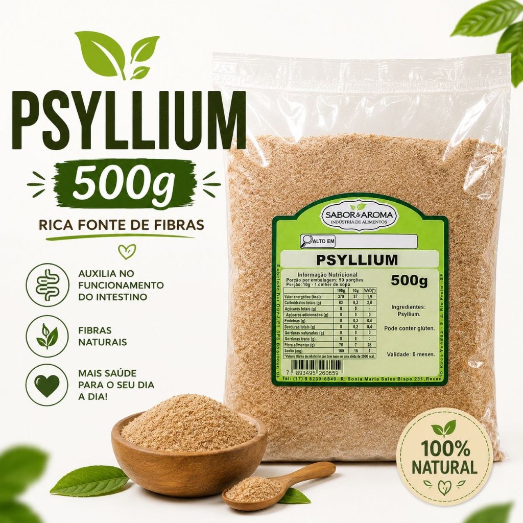 Psyllium 500g Fibra Natural Rica em Fibras Auxilia Intestino Saciedade + BRINDE