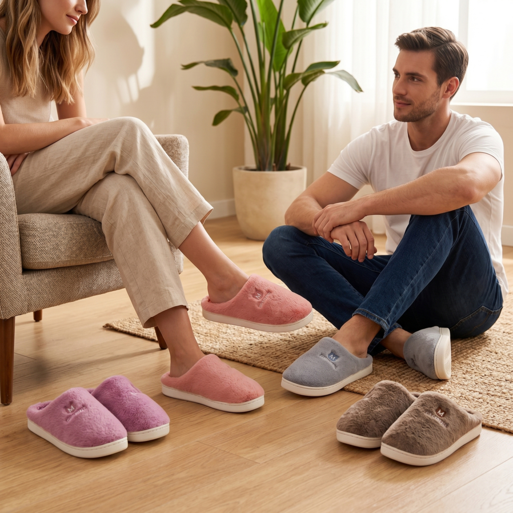 Pantufa Chinelo De Casa Masculina Feminina Adulta  Confortável Inverno FTX967BR-A FTX9077BR