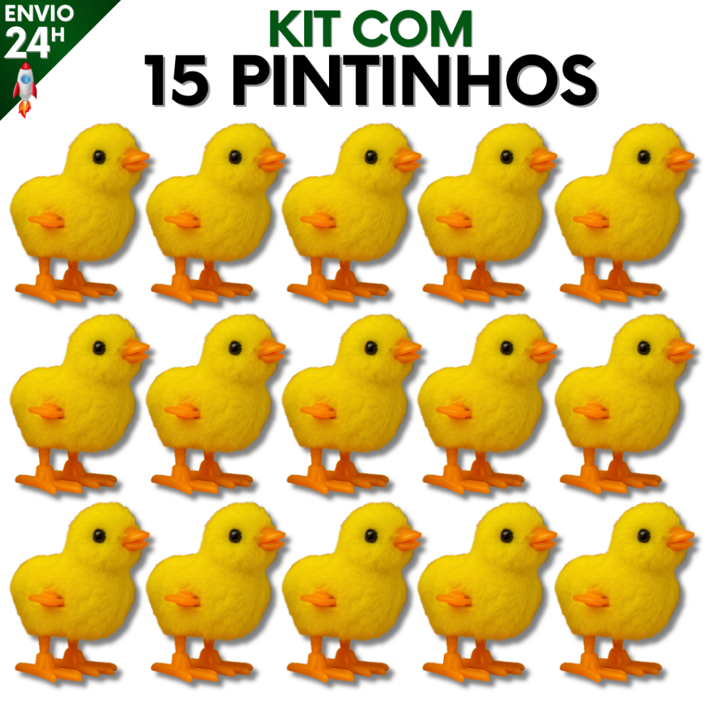Kit 15 Pintinho Amarelinho com Corda Brinquedo Infantil de Pelúcia Colorido