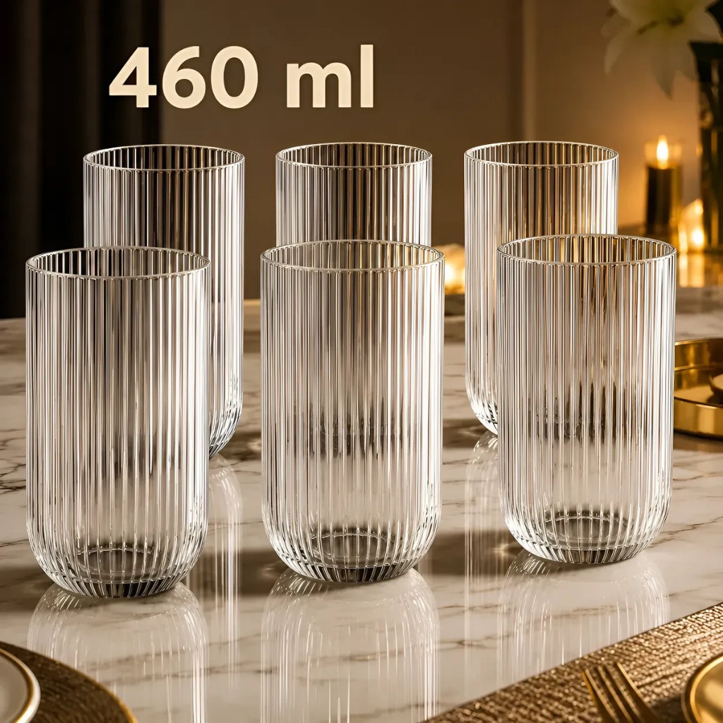 Jogo 6 Copos De Vidro Canelado 460 Ml Versalhes Graffiato Transparente