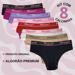 Kit 8 Calcinha Tanga Algodão Elástico Exposto Grosso Conforto Tanga Cotton Cós Largo Feminina