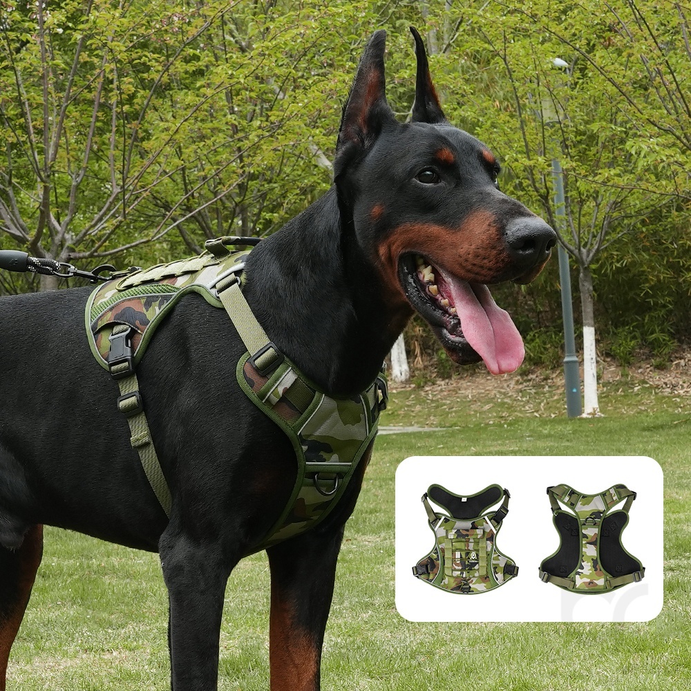 Peitoral Militar para Cachorro Grande Porte Ajustável com Velcro e Alça de Controle