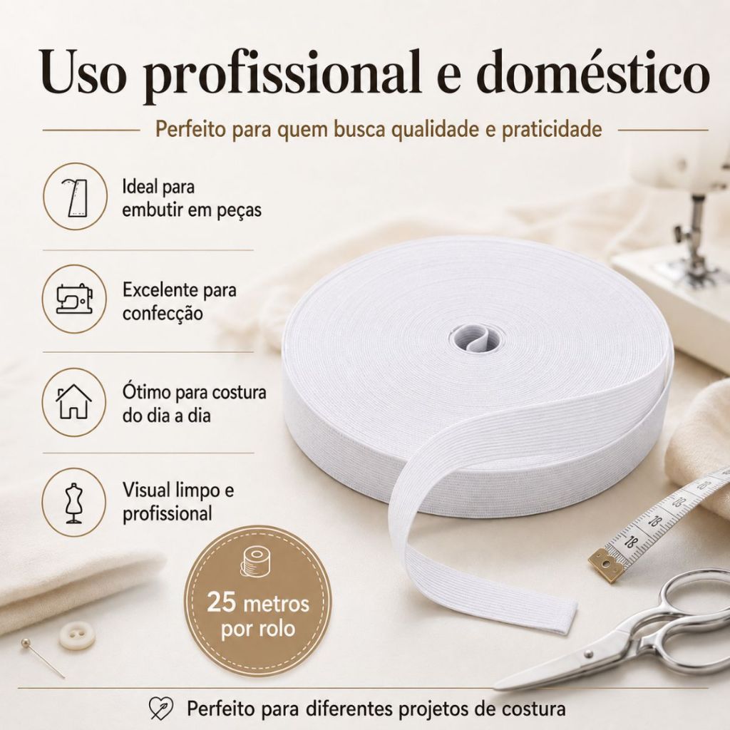 25 metros faixa elástica plana branco para costura de roupas acessórios — imagem 2 de 2