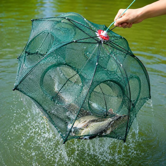 Rede de Pesca Dobrável Covo Armadilha 6 Furos Para Peixes Camarão Siri Lambari