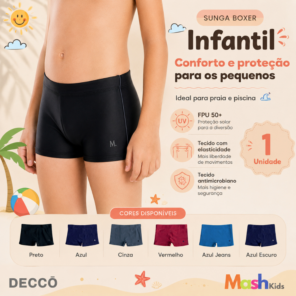 Sunga Mash Kids Infantil Boxer Box Original Moda Praia Piscina Verao