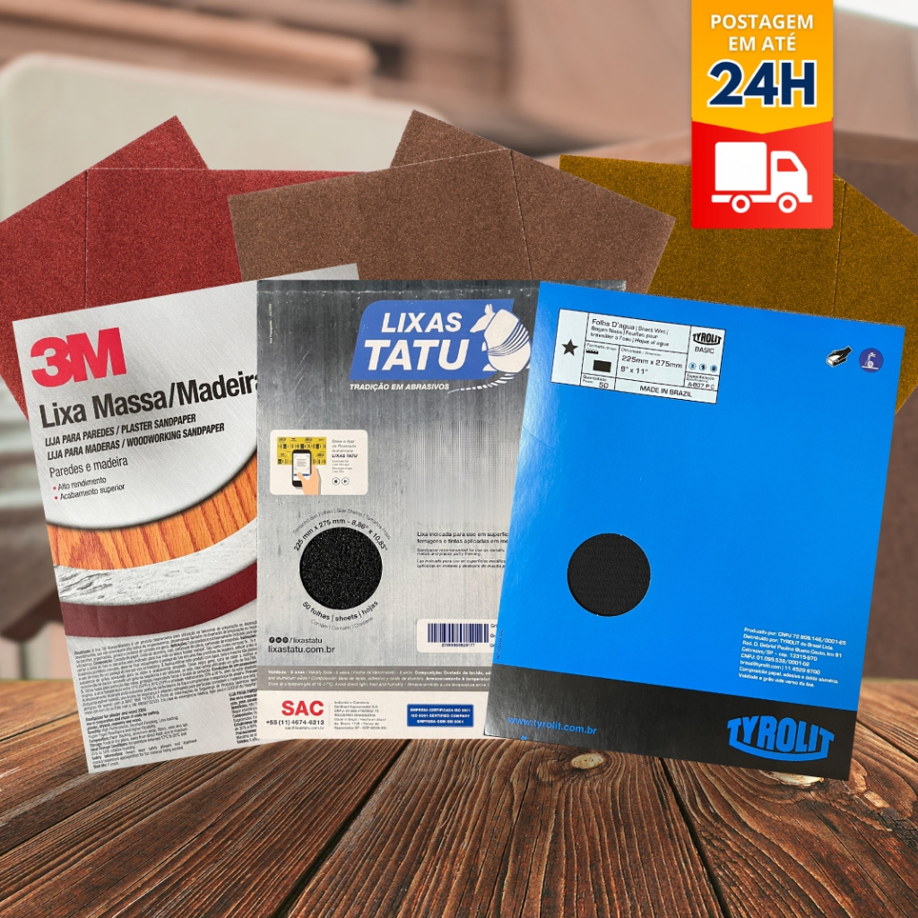 Lixa Para Madeira Compensados MDF 50 A 220 Lixas Tatu / Tyrolit / 3M / Tigre