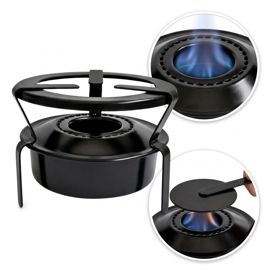 Fogareiro Portátil Espiriteira Álcool ROA 1 Boca Camping Pesca Trilha com Abafador Preto