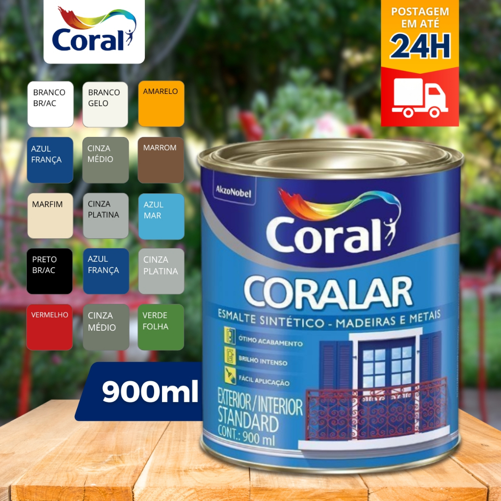 Tinta Esmalte Sintético Coral Madeira e Metal Coralar Exterior/Interior 900ml / 1/4 Coral