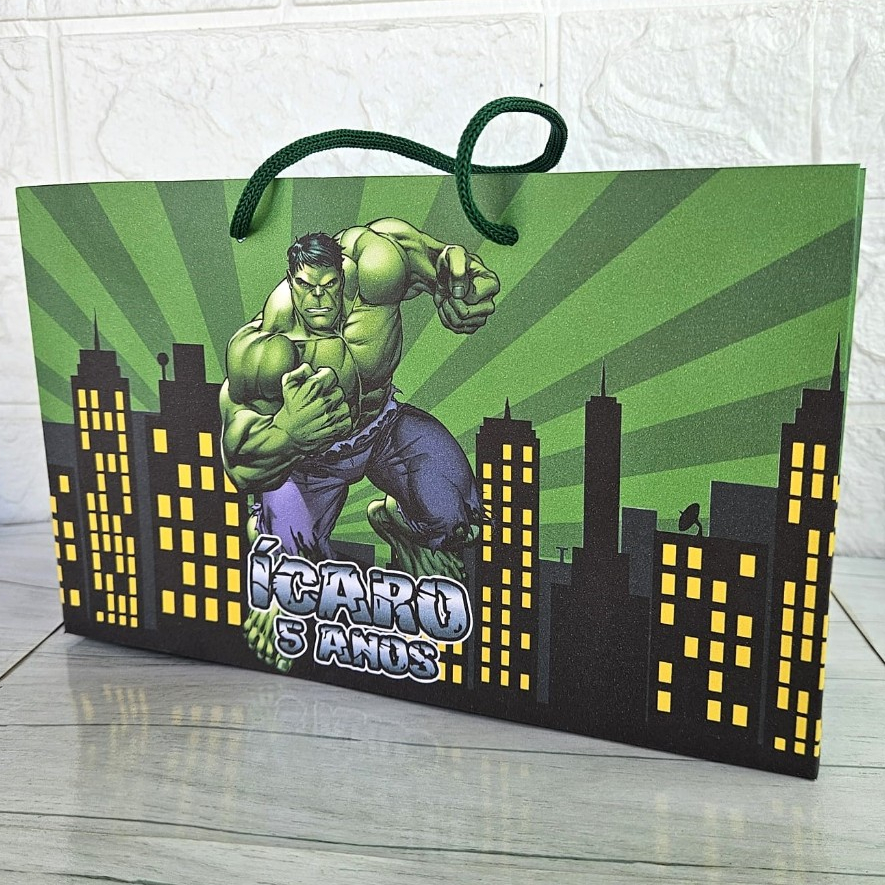 Kit Sacolas Surpresa Hulk Personalizada | Lembrancinhas Festa Infantil Aniversário | Nome e Idade