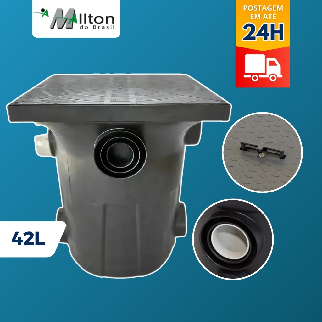 Caixa De Gordura Sifonada Grande Mallton 42L Com Cesto De Limpeza