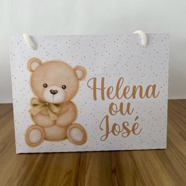 Sacolinha Personalizada Chá Revelação Ursinho Teddy  - PEGUE E MONTE | Sacola | Lembrancinha de Festa | Aniversário