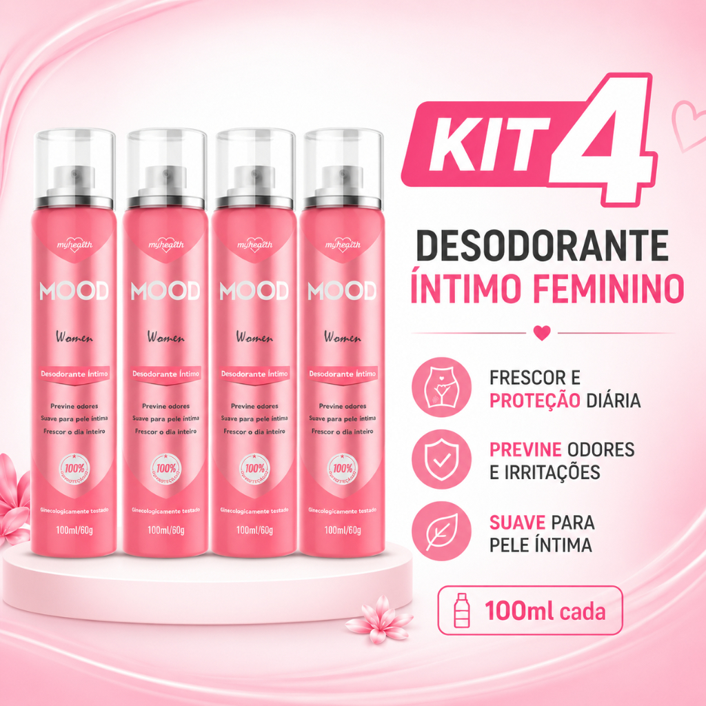 Kit 4 Desodorante Íntimo Feminino Mood Care My Health 100ml Frescor Proteção Diária