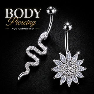 BODY PIERCING de Aço Cirúrgico Cravejado de Zircônias Brilhante - Piercings de Umbigo