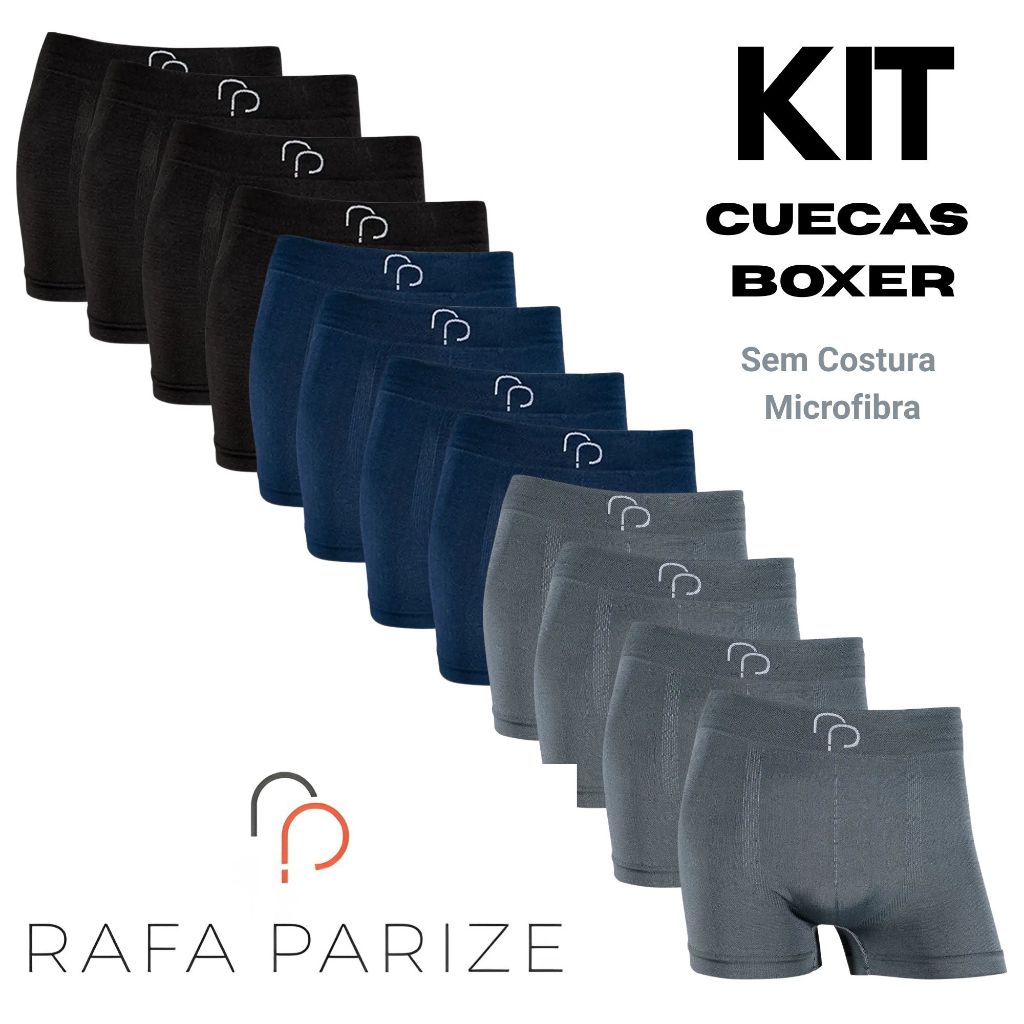 Kit Cueca Boxer Original Rafa Parize Masculina Adulto Microfibra Sem Costura Confortável Cores Sortidas