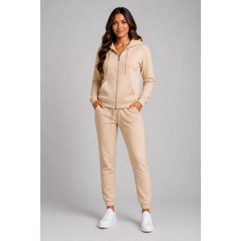 Conjunto Feminino Casaco com ziper e Calça Moletom Tamanhos P ao GG