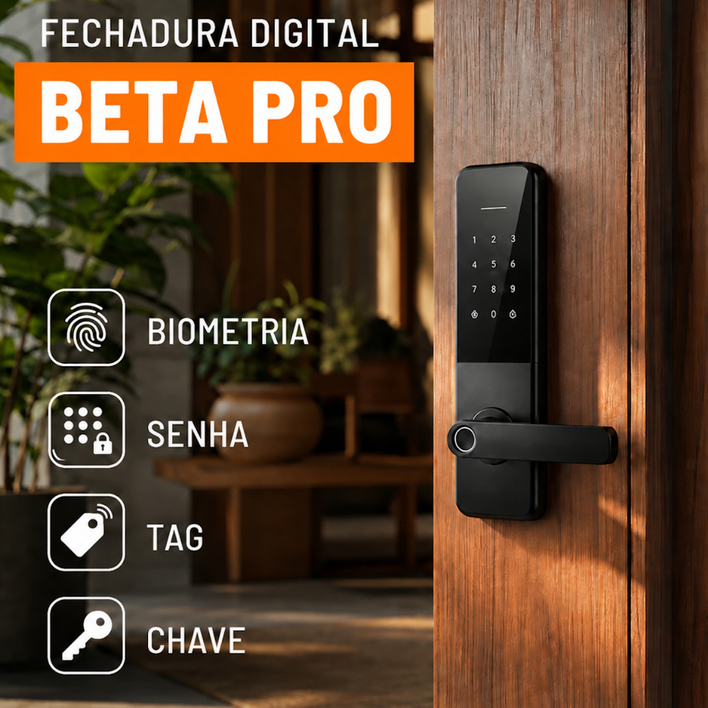 Fechadura Digital Eletronica Biometrica 5 em 1 Cartao Chave Acesso Bateria Pilha