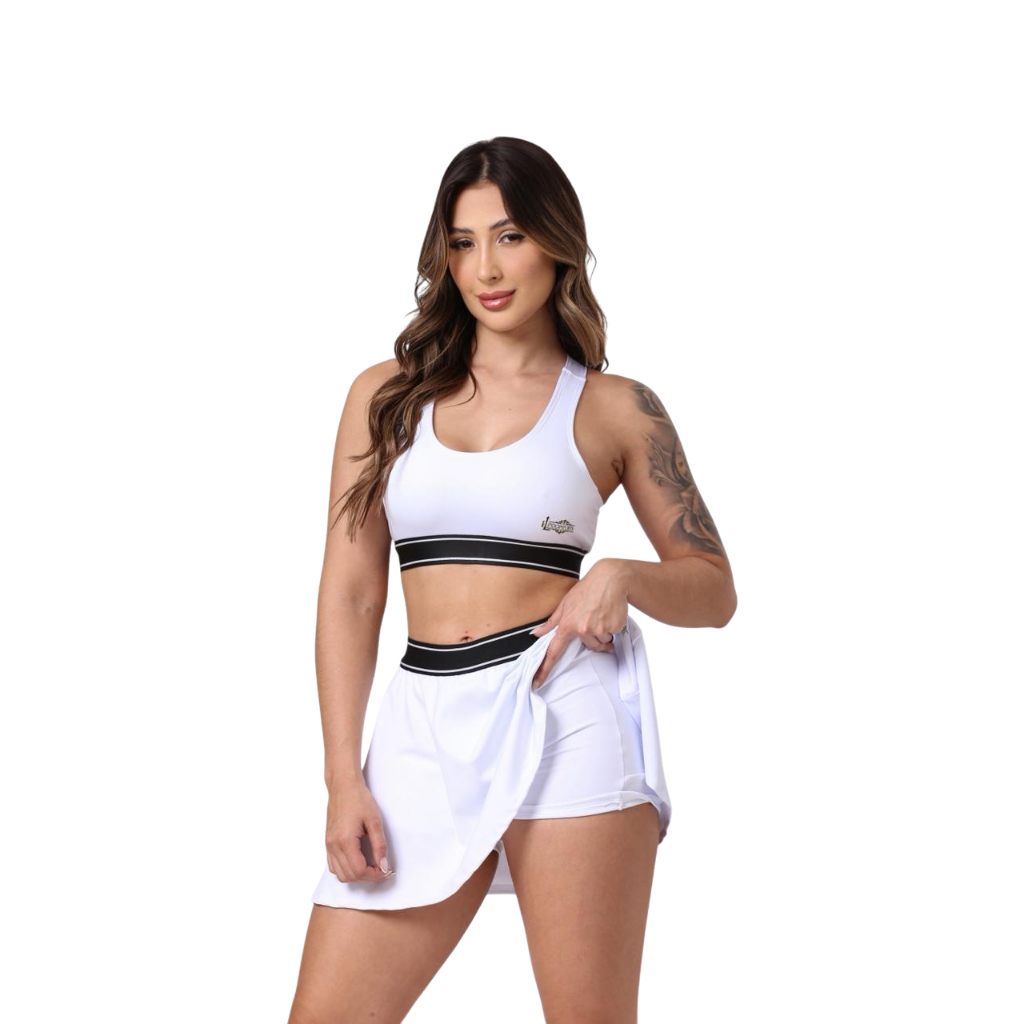 Conjunto Esportivo Feminino Academia Top Nadador e Short Saia Confortável Academia Caminhada em Poliamida premium