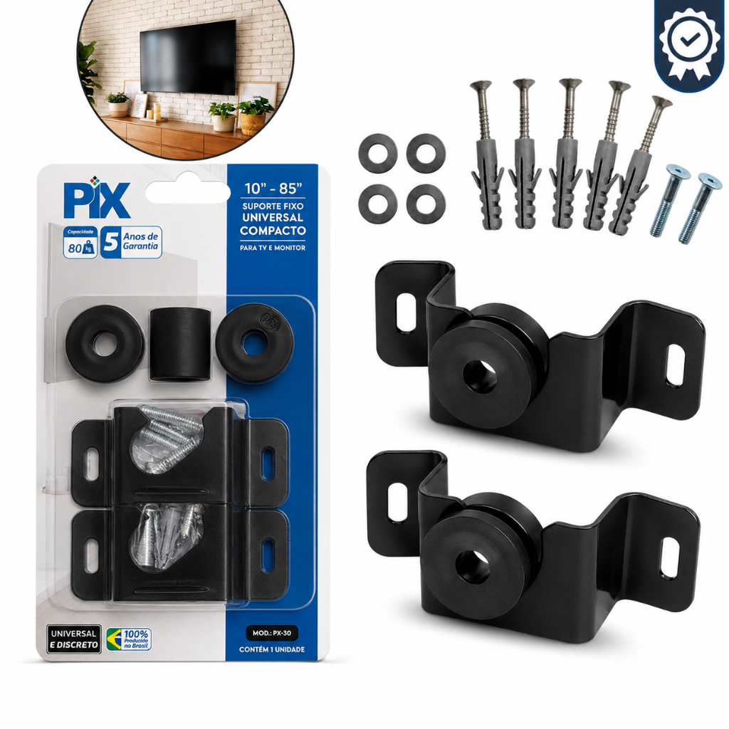 Suporte Tv E Monitor Fixo Universal LED / LCD - Original PIX 10 24 32 43 50 55 até 85"  Parede ou Painel