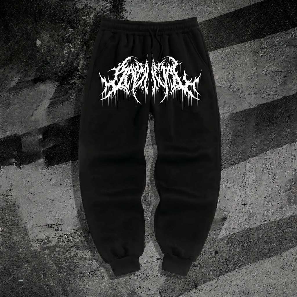 Calça Moletom Algodão Confortável Academia Arte Blacl em Black Angel Y2k Streetwear Exclusiva Gótico Gym Treino Fitness