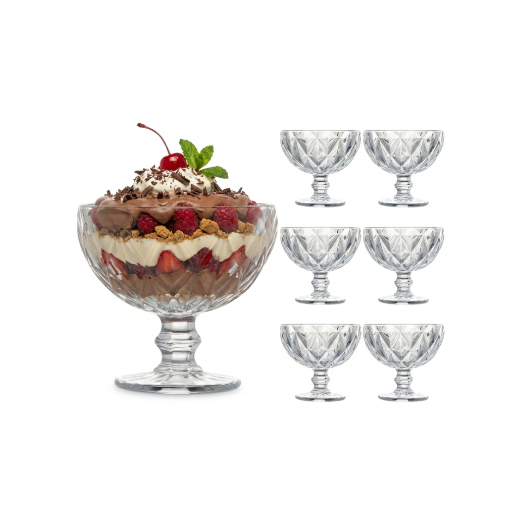 Conjunto 6 Taças De Sobremesa 360ml Diamond Diamante Açaí Sorvete Doce Buffet Festa Le Bianco