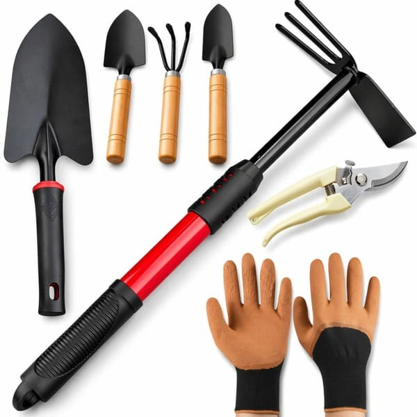 Conjunto 7 Peças Jardinagem Enxadinha Grande, Pá Grande, Conjunto de Vasos e Mudas Tesoura de Poda e Luva Confortável