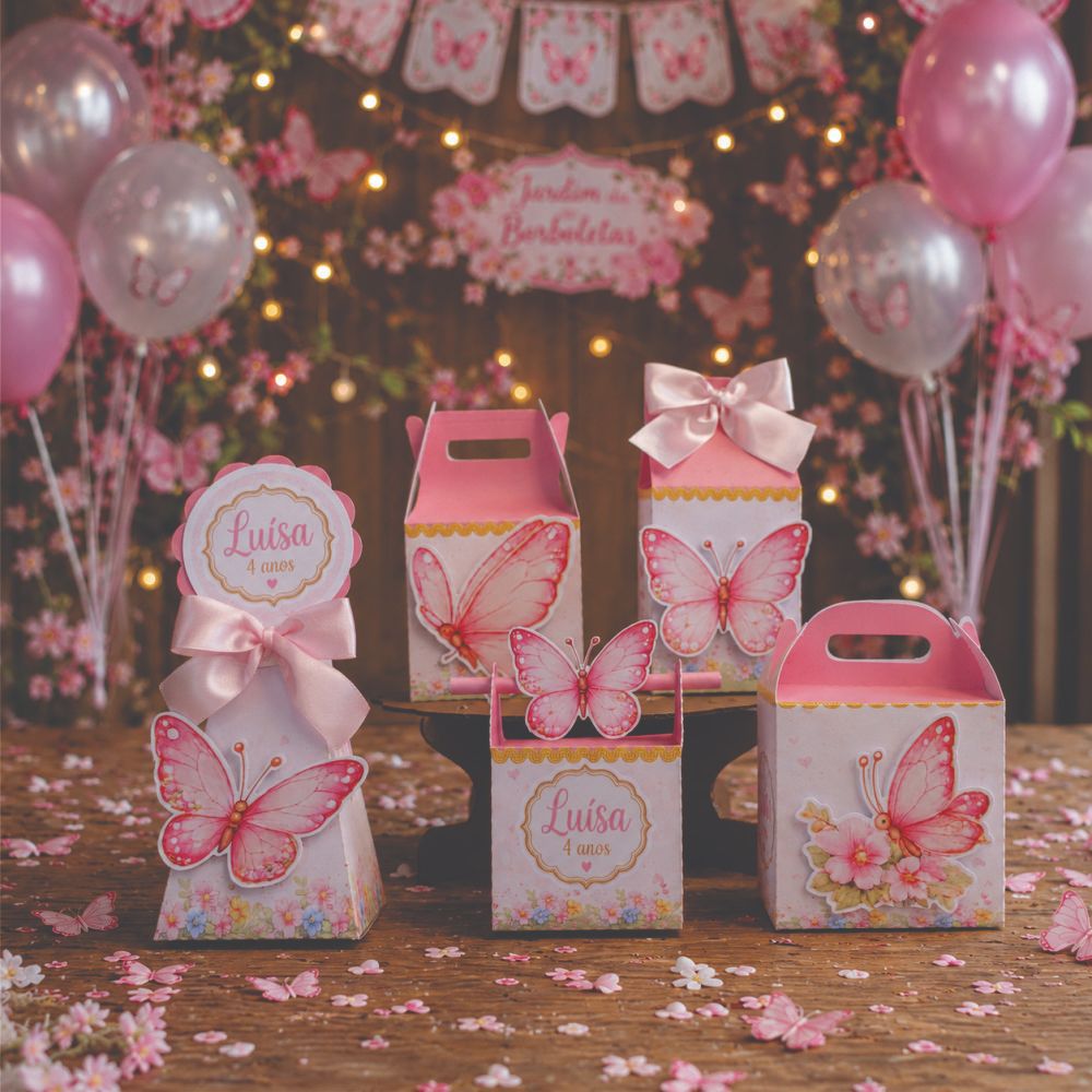 Caixinhas personalizadas com nome para festa infantil - kit aniversário - lembrançinhas - jardim encantado - borboletas