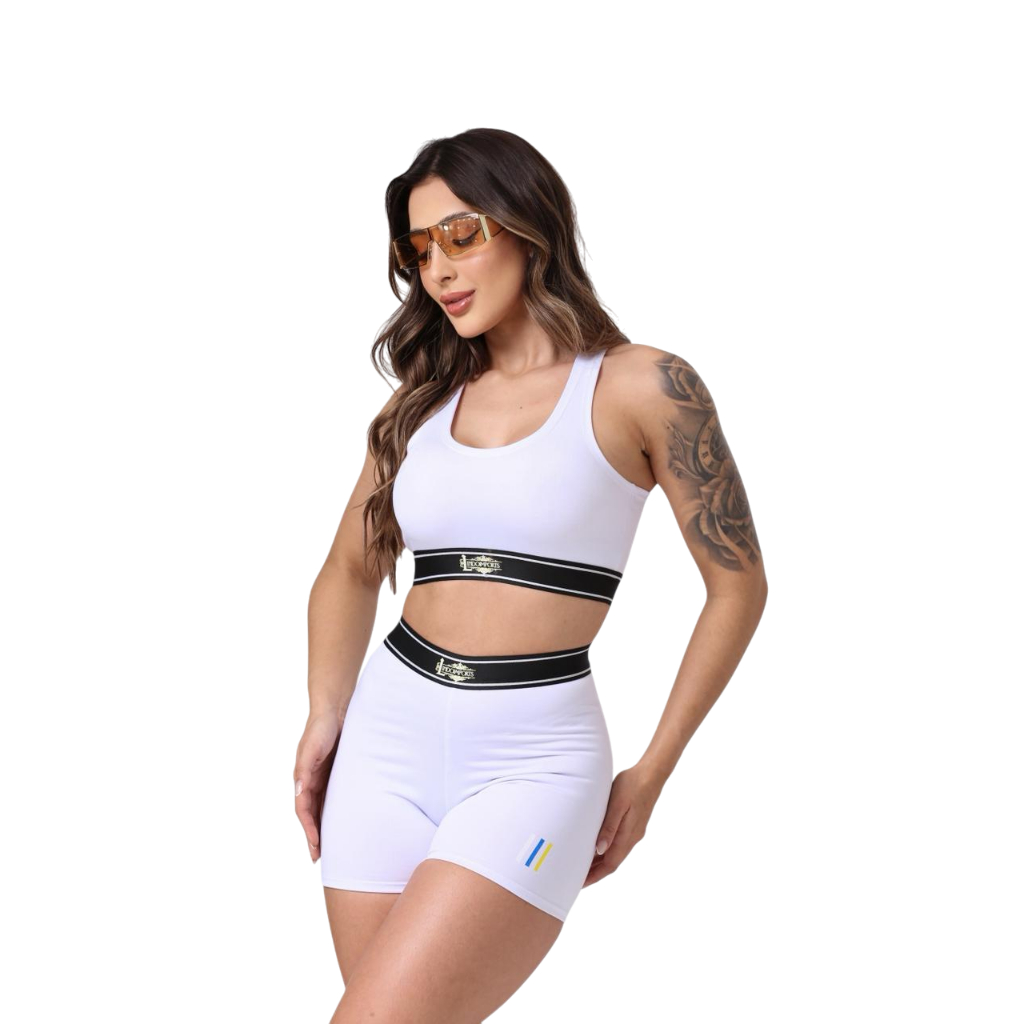 Conjunto Feminino Fitness Treino Academia Top Compressão e Short Poliamida Praia verao