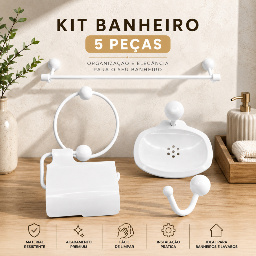 Kit Jogo Acessórios para Banheiro Completo 4 ou 5 peças