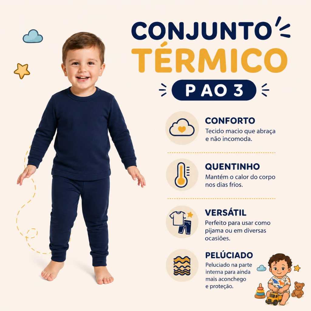 Conjunto Térmico Infantil Peluciado Inverno Bebê Menino Menina Quentinho