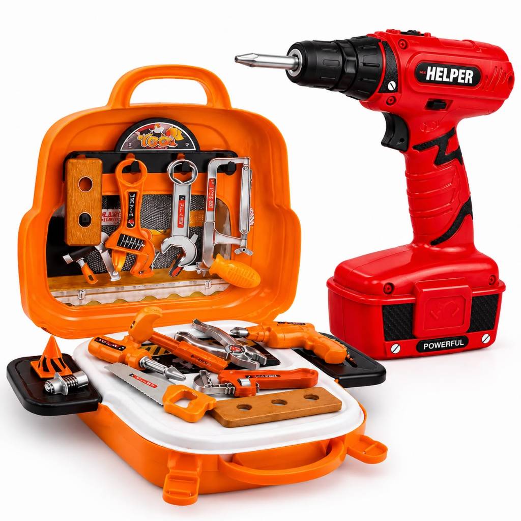 Kit Ferramentas Infantil Maleta Com Vários Acessórios e Furadeira Brinquedo Menino